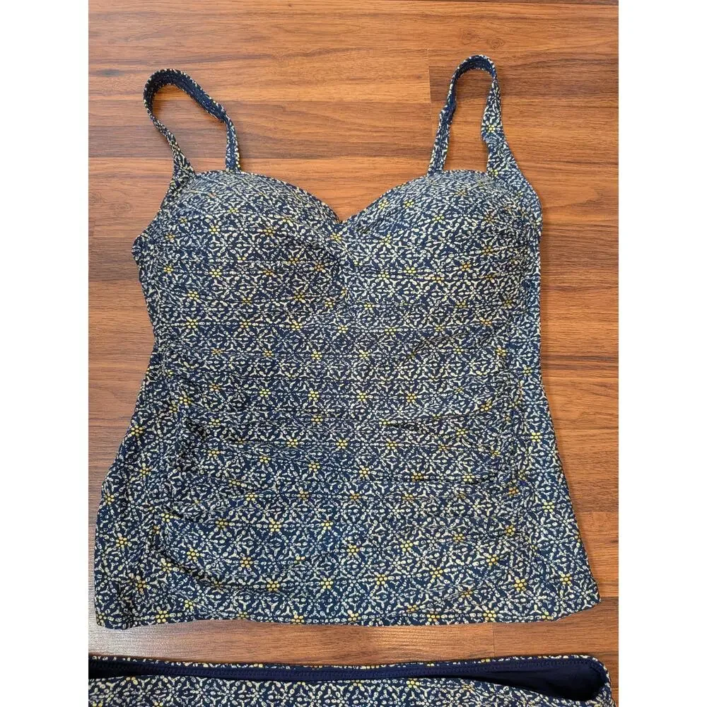 Bond-eye Australia Nip Tuck Tankini Swimsuit Set Size 10 Navy Gold Floral